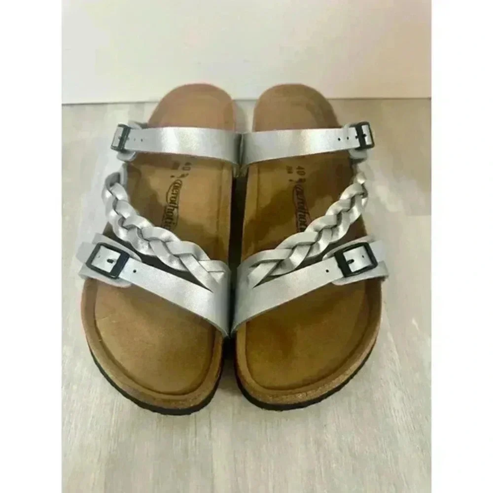 Aerothotic‎ Womens Viking Footbed Sandals Silver Open Toe Braided Strappy